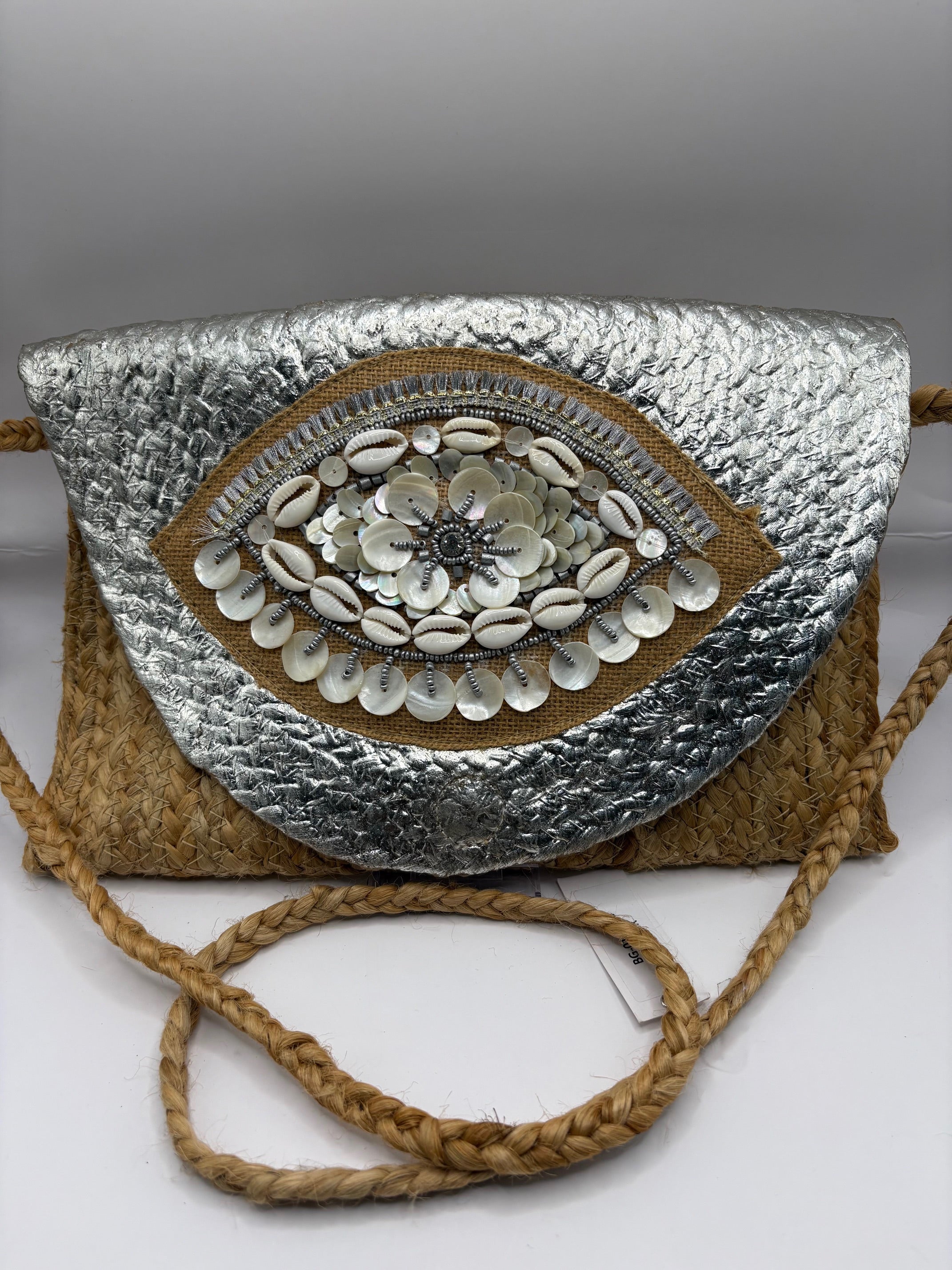 Metallic Straw Envelope Clutch Purse