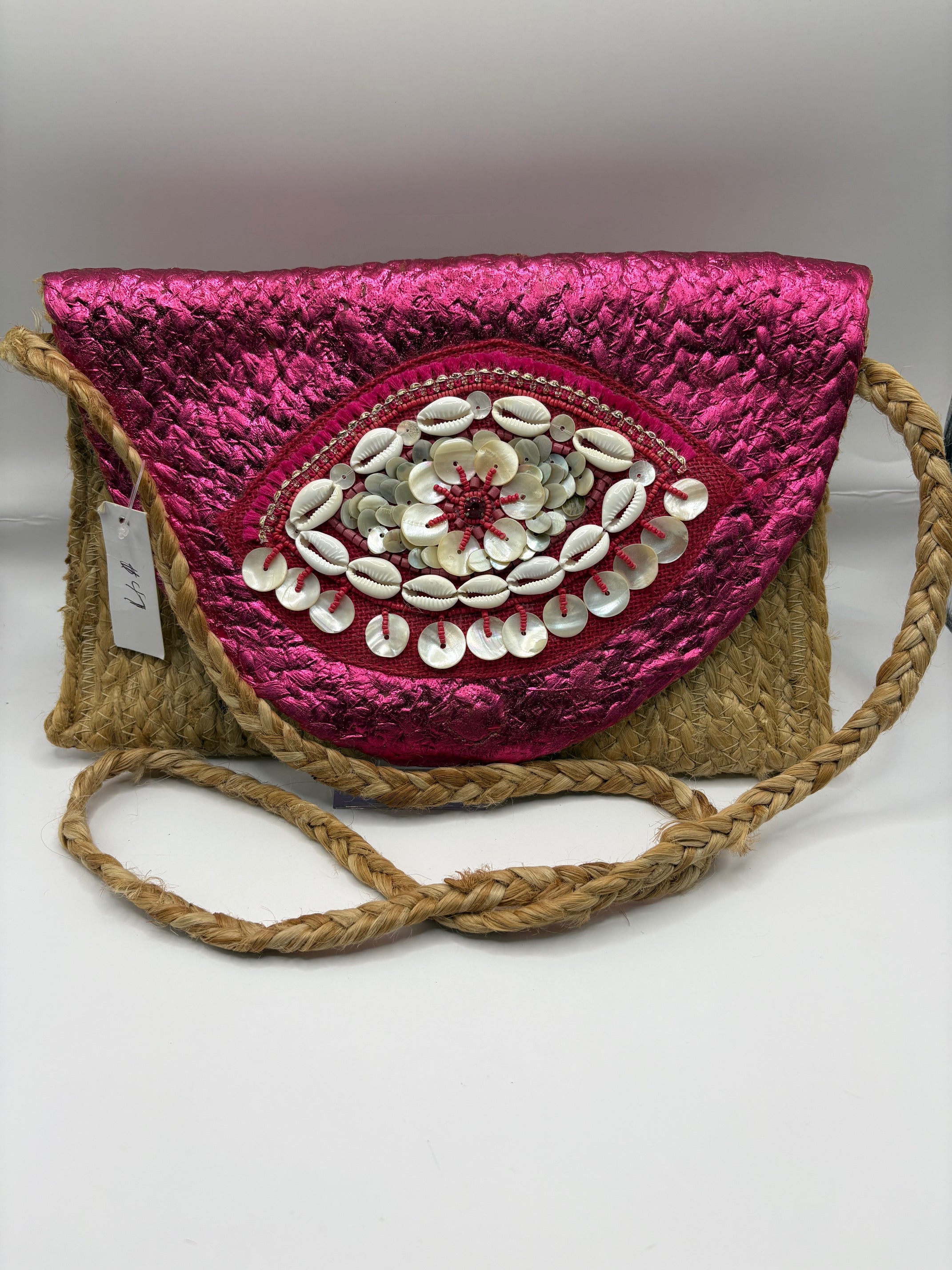 Metallic Straw Envelope Clutch Purse