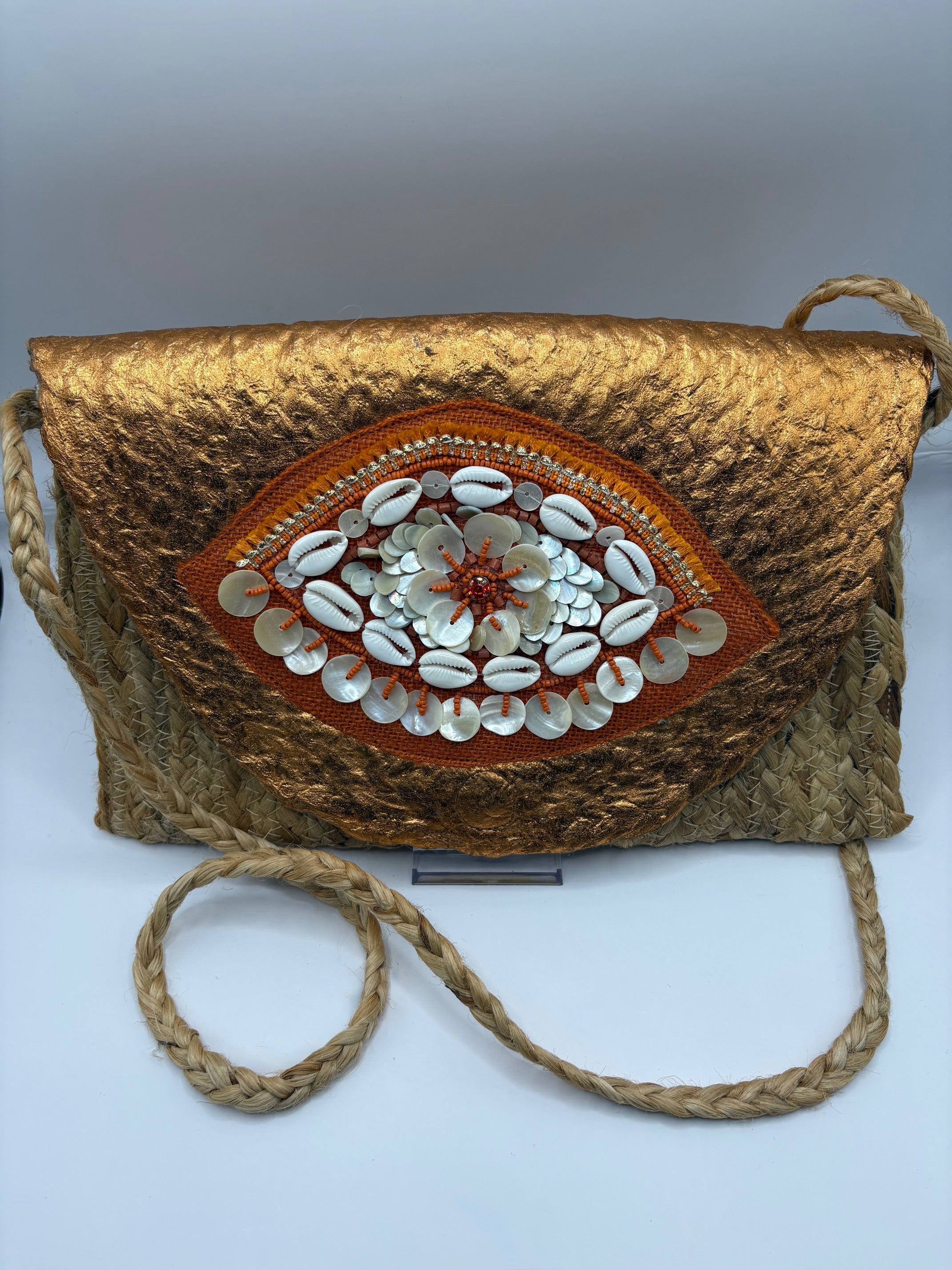 Metallic Straw Envelope Clutch Purse